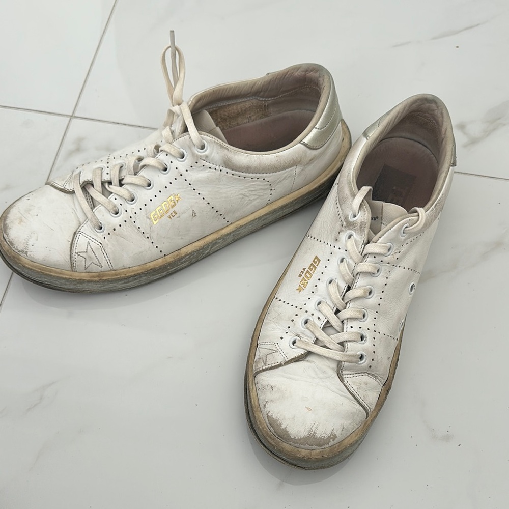 Golden Goose White Sneakers with Gold Accents